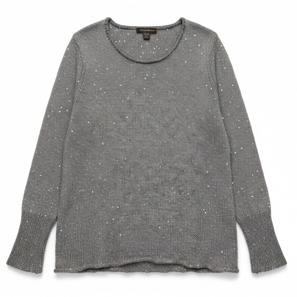 Tommy Bahama Gray Sparkly Sequin Sweater Woman Lady Size XL